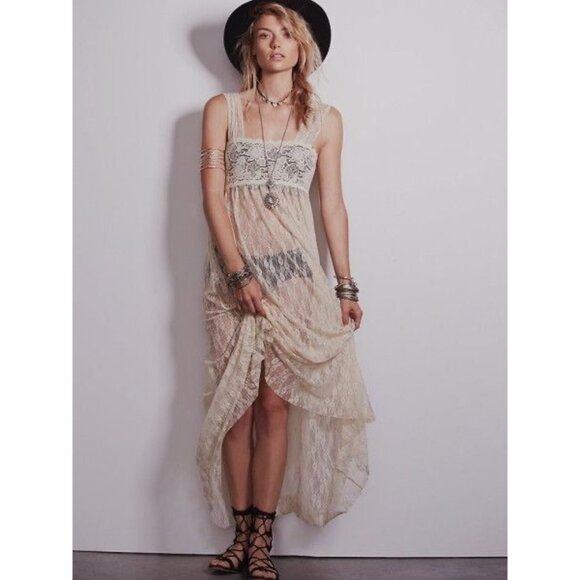 NWT Free People Cream Sheer Lace Romantic Boho Maxi Dress - Picture 2 of 16